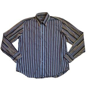 Ted Baker Button-Up Shirt Men's 5 (XL) Blue Multi Contrast Striped Long Sleeve